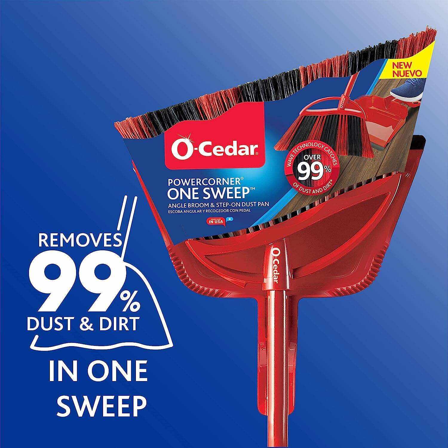 O-Cedar Pet Pro Broom & Step-On Dustpan PowerCorner, Red
