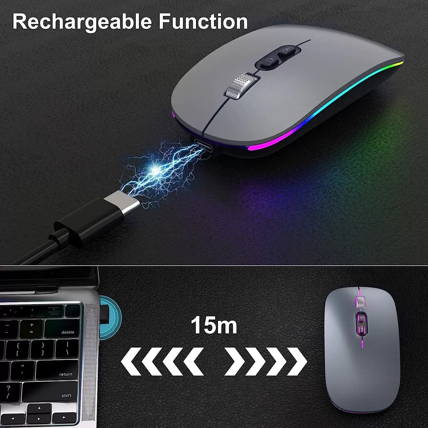 [Upgrade] LED Wireless Mouse, Slim Silent Mouse 2.4G Portable Mobile Optical Office Mouse with USB & Type-c Receiver, 3 Adjustable DPI Levels for Notebook, PC, Laptop, Computer, MacBook (Pink)
