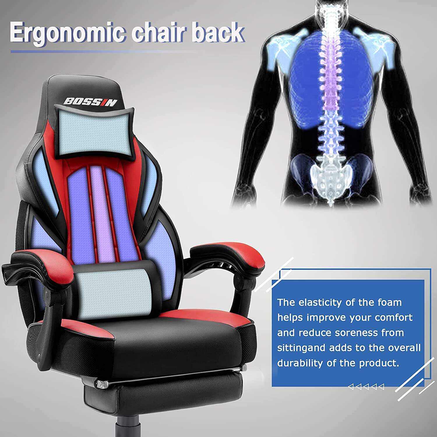 LEMBERI Video Game Chairs with footrest,Gamer Chair for Adults,Big and Tall Gaming Chair 400lb Capacity,Gaming Chairs for Teens,Racing Style Gaming Computer Chair with Headrest and Lumbar Support