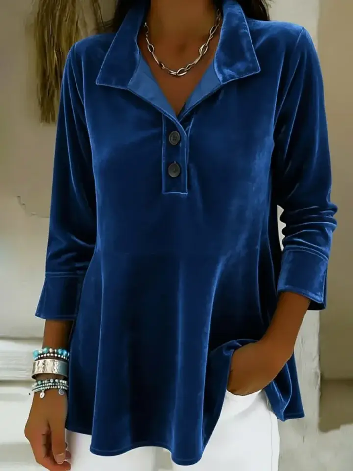 🔥Summer Arrivals🌟Elegant Stand-collar Button-up Velvet Top