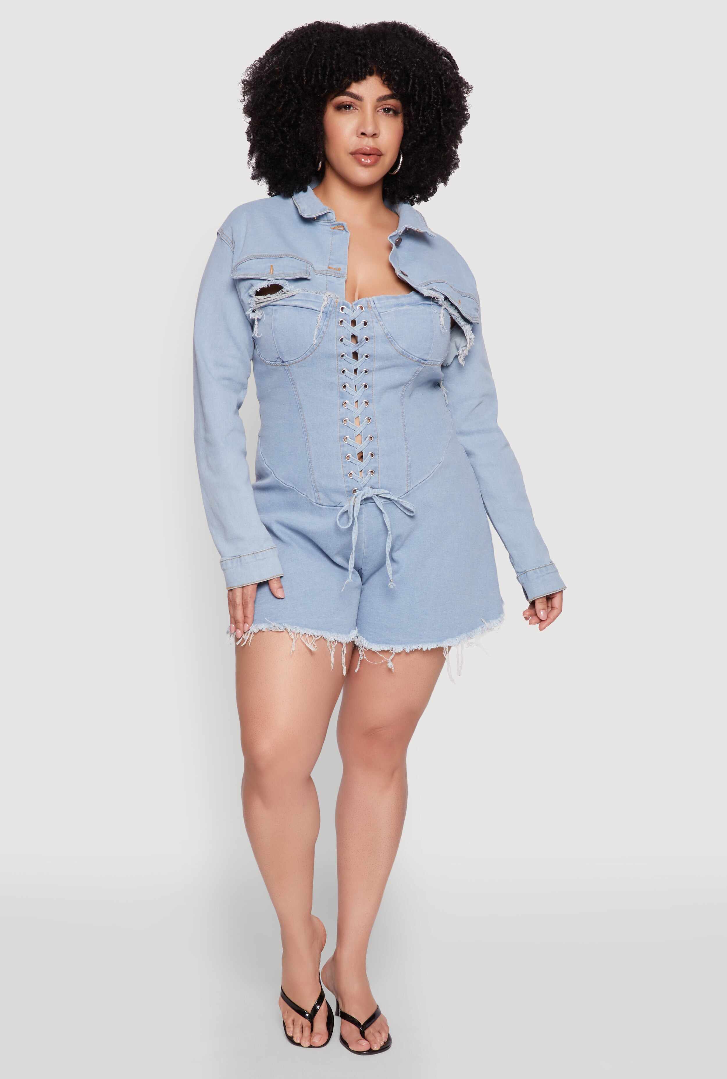 Plus Size Daisy Distressed Bolero Jean Jacket