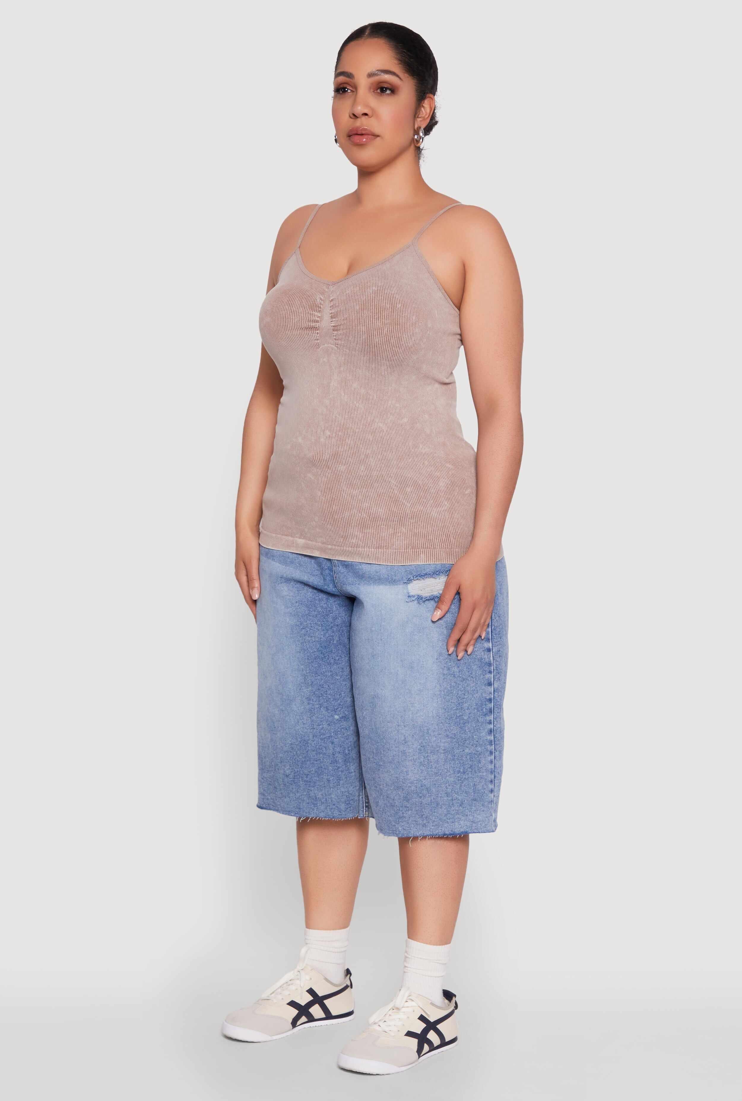 Plus Size Ribbed Knit Seamless Mineral Wash Cami
