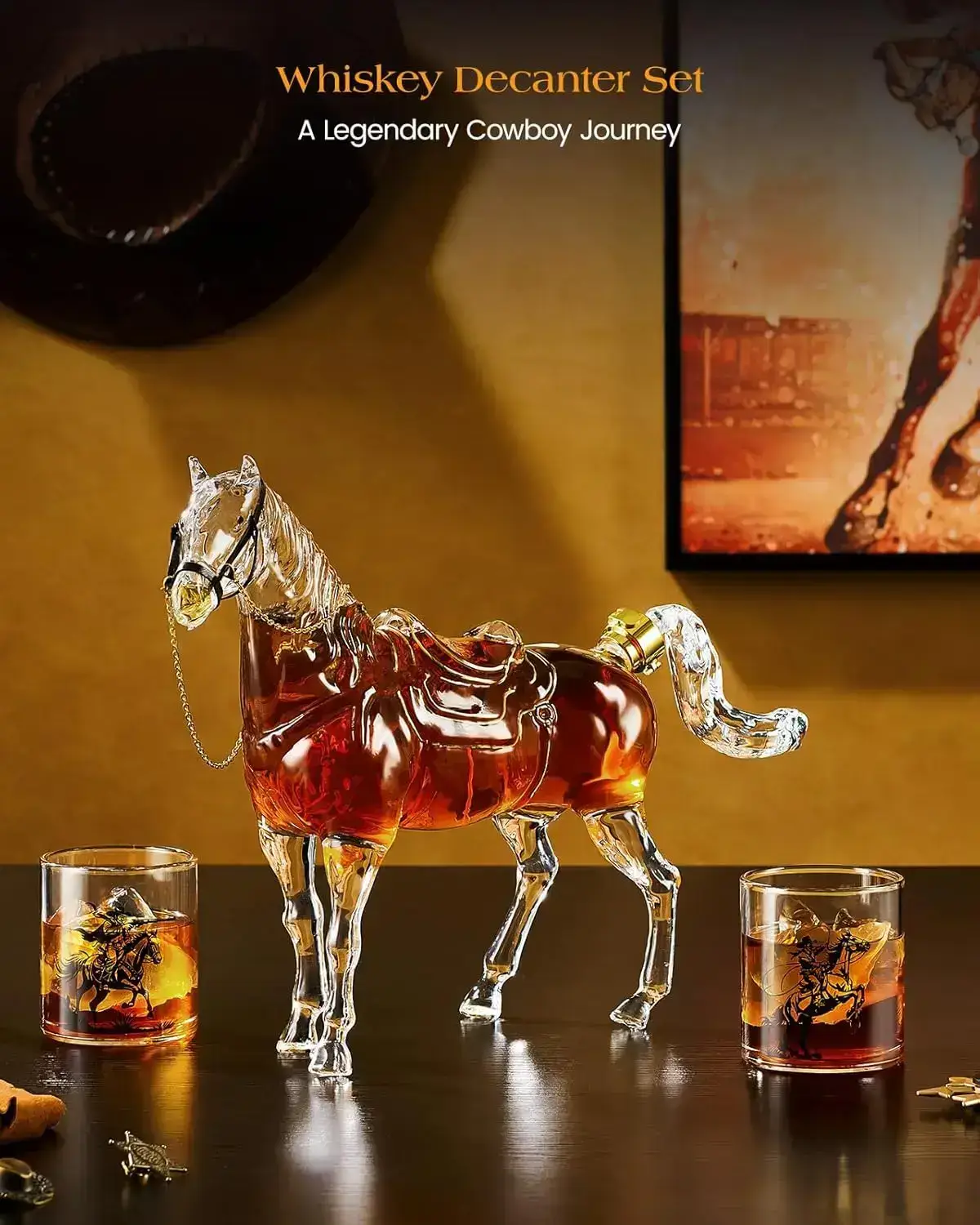Horse Shaped Whiskey Decanter Set - Western Design