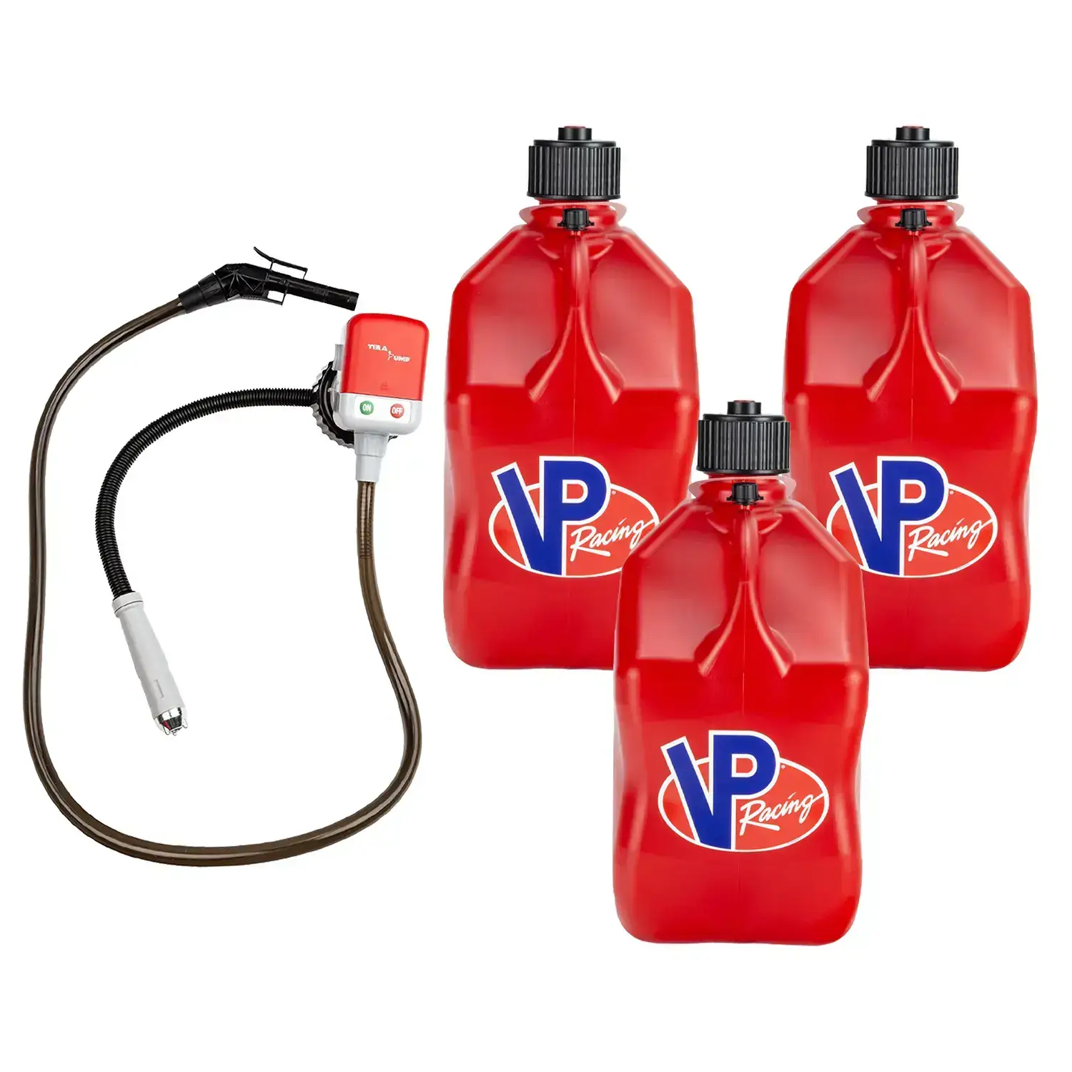 (3 PACK) Racing Fuels Utility Jug + (1) Fluid Transfer Pump, Tera Pump, Battery Liquid Transfer, Cordless Water Transfer Outdoor Power Equipment, Motorsports,  Efficiency,  Convenience