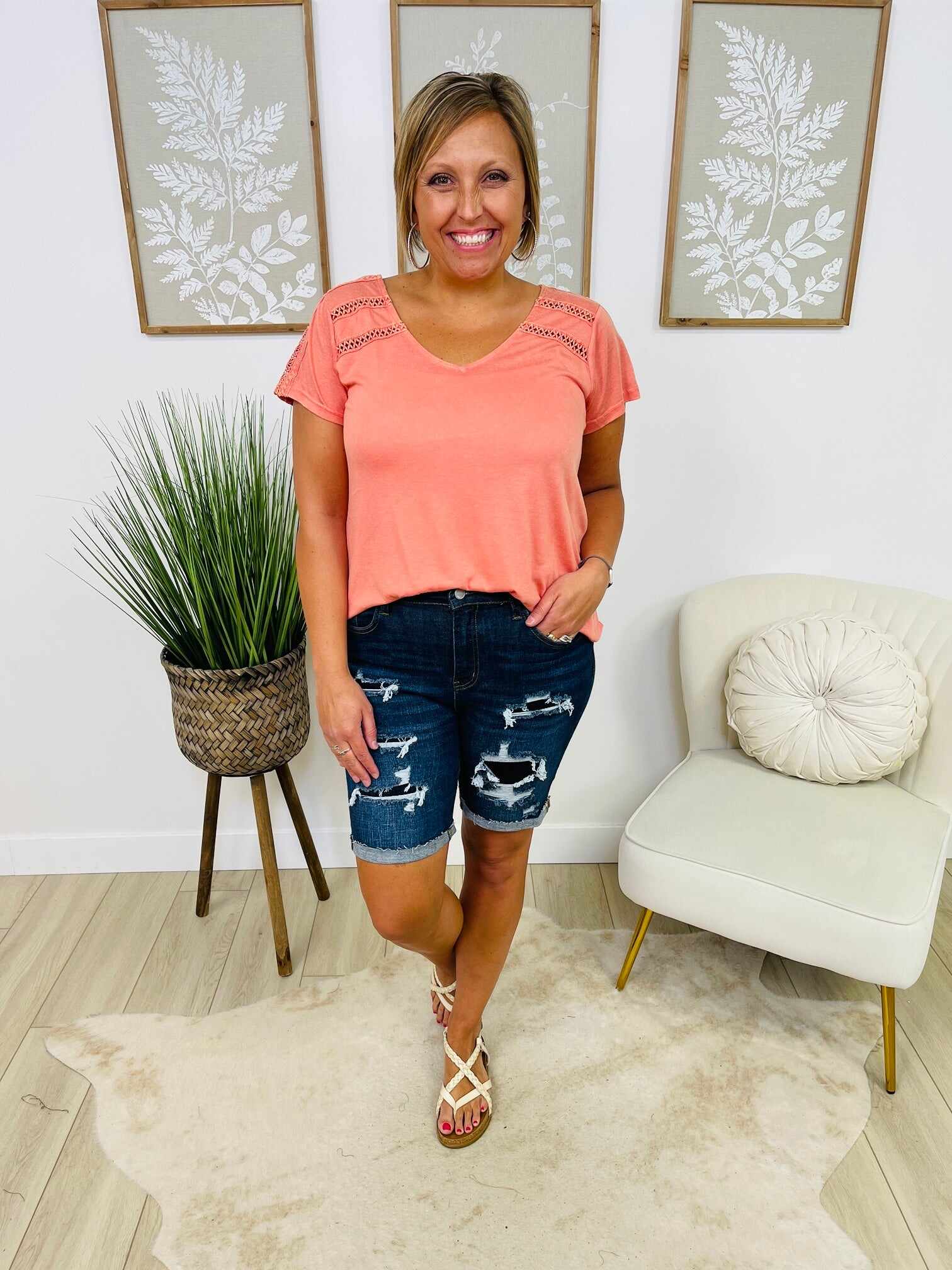 PLUS/REG Patch Me Up Buttercup Bermuda Shorts