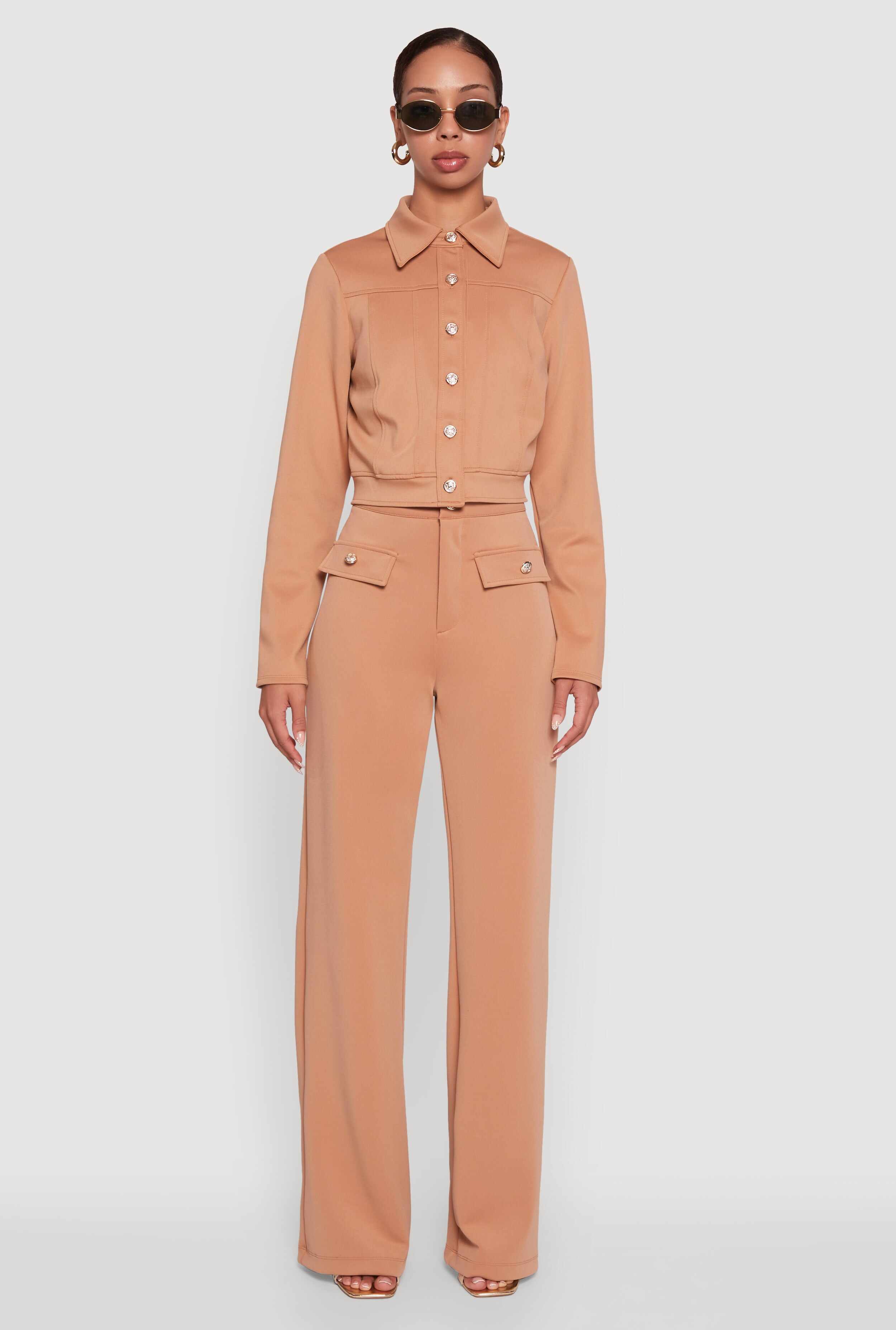 Scuba Pocket Detail High Waisted Wide Leg Pants
