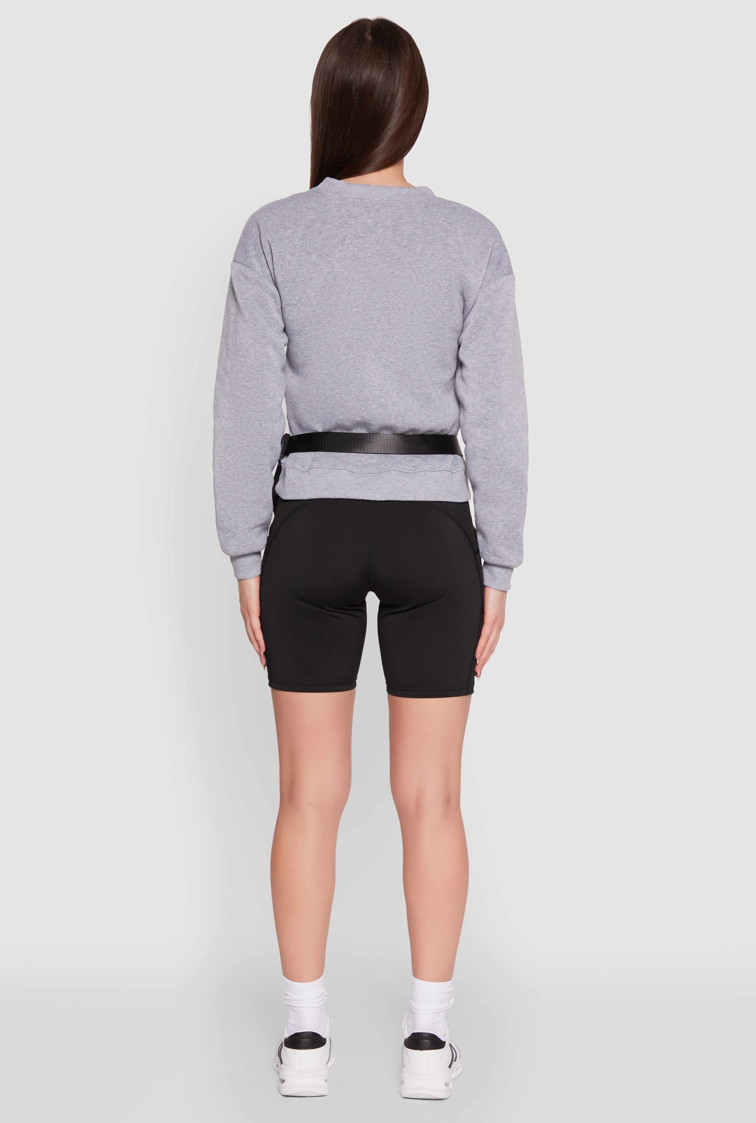 Trendy Racing Graphic Sweatshirt with Biker Shorts and Fanny Pack