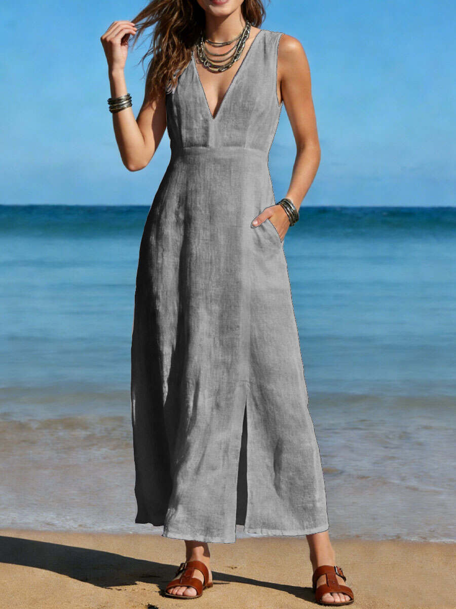 🔥Summer Arrivals🌟Women's Long Cotton Linen Slit Dress