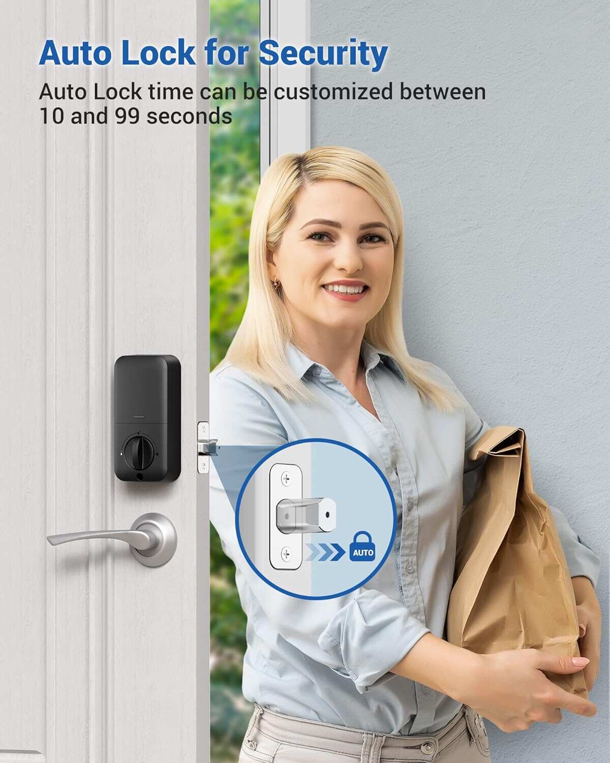 Veise Keyless Entry Door Lock, Electronic Keypad Deadbolt Lock, Auto Lock, 1 Touch Locking & 20 User Codes, Anti-Peeking Password, Easy Installation Design - Matte Black