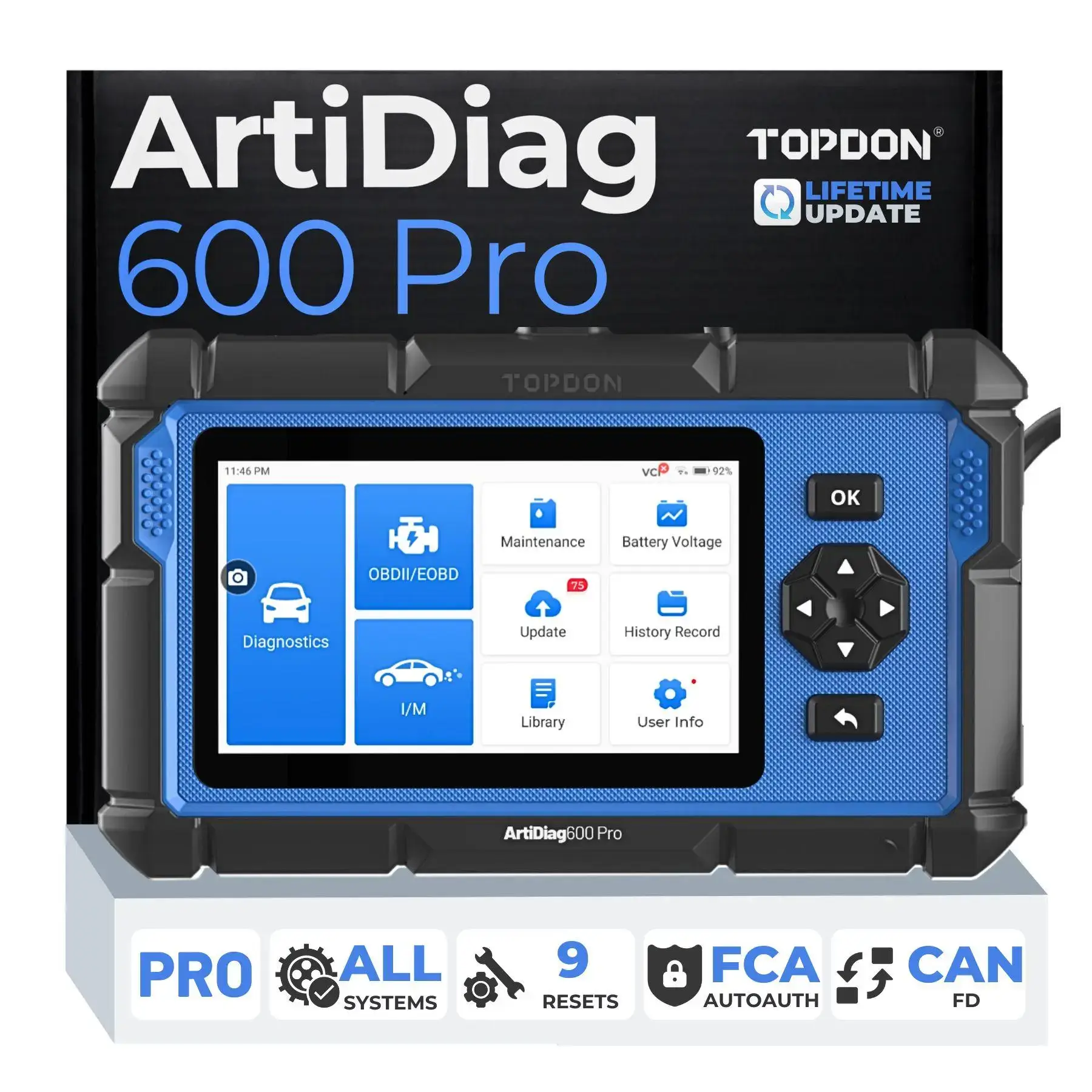 2026 600Pro full-system diagnostic scan tool, equipped with 9 maintenance functions, supports Android and iOS systems, upgraded version of AD600S/AD500, lifetime free upgrades