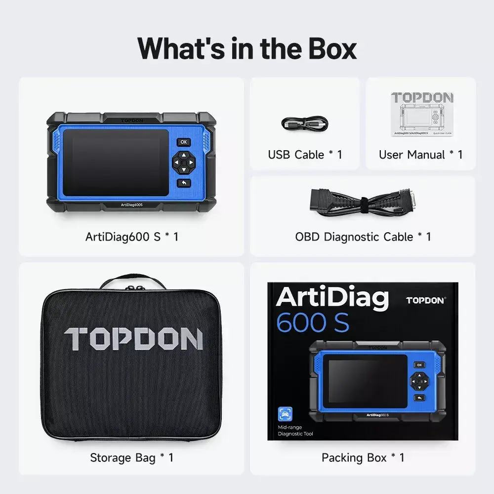 AD600S Car Vehicle OBD2 Scanner, Diagnostic Tool, ABS SRS Transmission Engine Code Reader, 9 Reset Services Scan Tool, Oil/Brake/BMS/SAS/DPF/TPMS/ETS Reset, Injector Coding, Lifetime Free Update