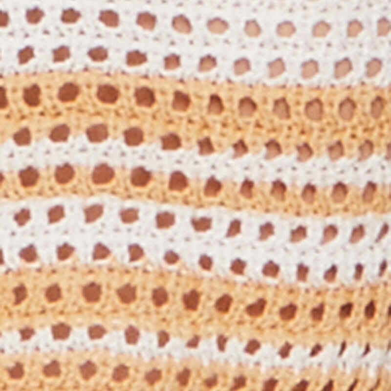 Trendy Striped Crochet V-Neck Sleeveless Sundress with Faux Buttons