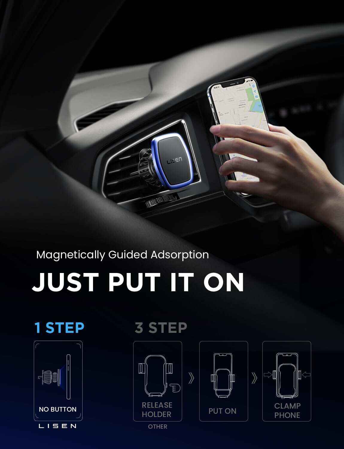 LISEN 2 Pack Magnetic Phone Holder for Your Car Mount 6 Military Magnets Car Phone Holder Mount Vent Cell Phone Holdeer Mount Vent Cell Phone Holder (20X Powerful: Gold)