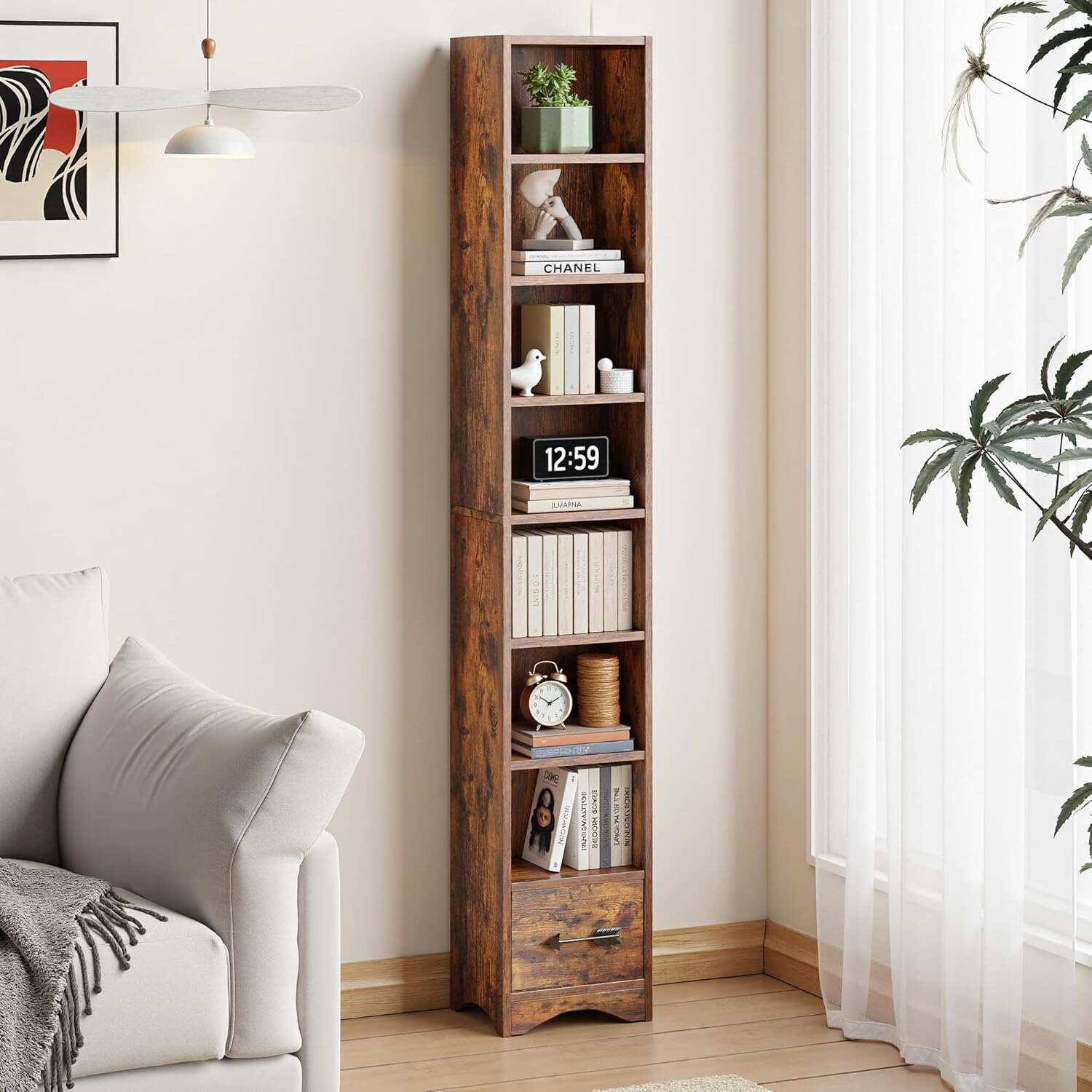 VECELO 8-Tier Tall Narrow Bookshelf