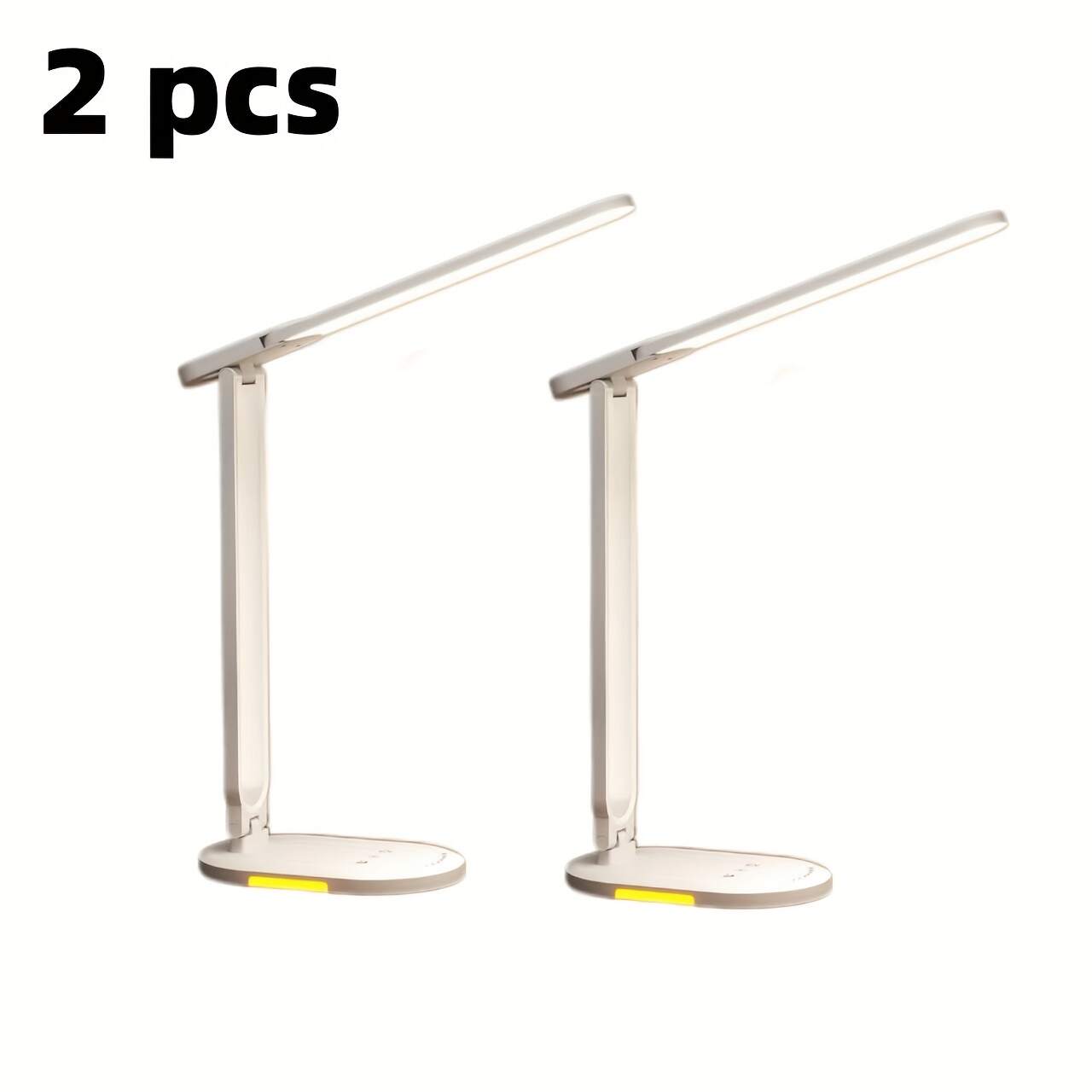 2pcs Adjustable & Foldable LED Desk Lamps with Dual Arms, Touch Control, Eye-Care Technology, USB-Powered, White/Black - Ideal for Home Office, Study, Crafting, Study Desk Lamp | Sleek Design | Versatile Positioning