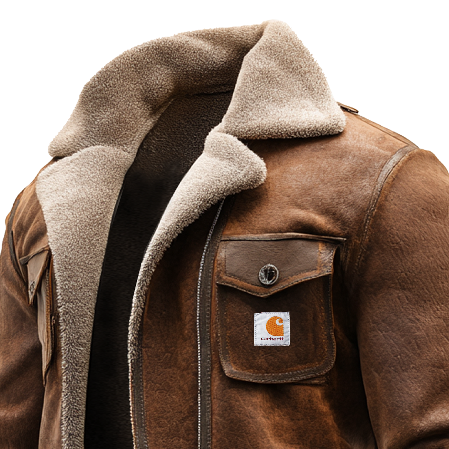Men's Vintage Brown Suede Leather Sherpa Lining Jacket