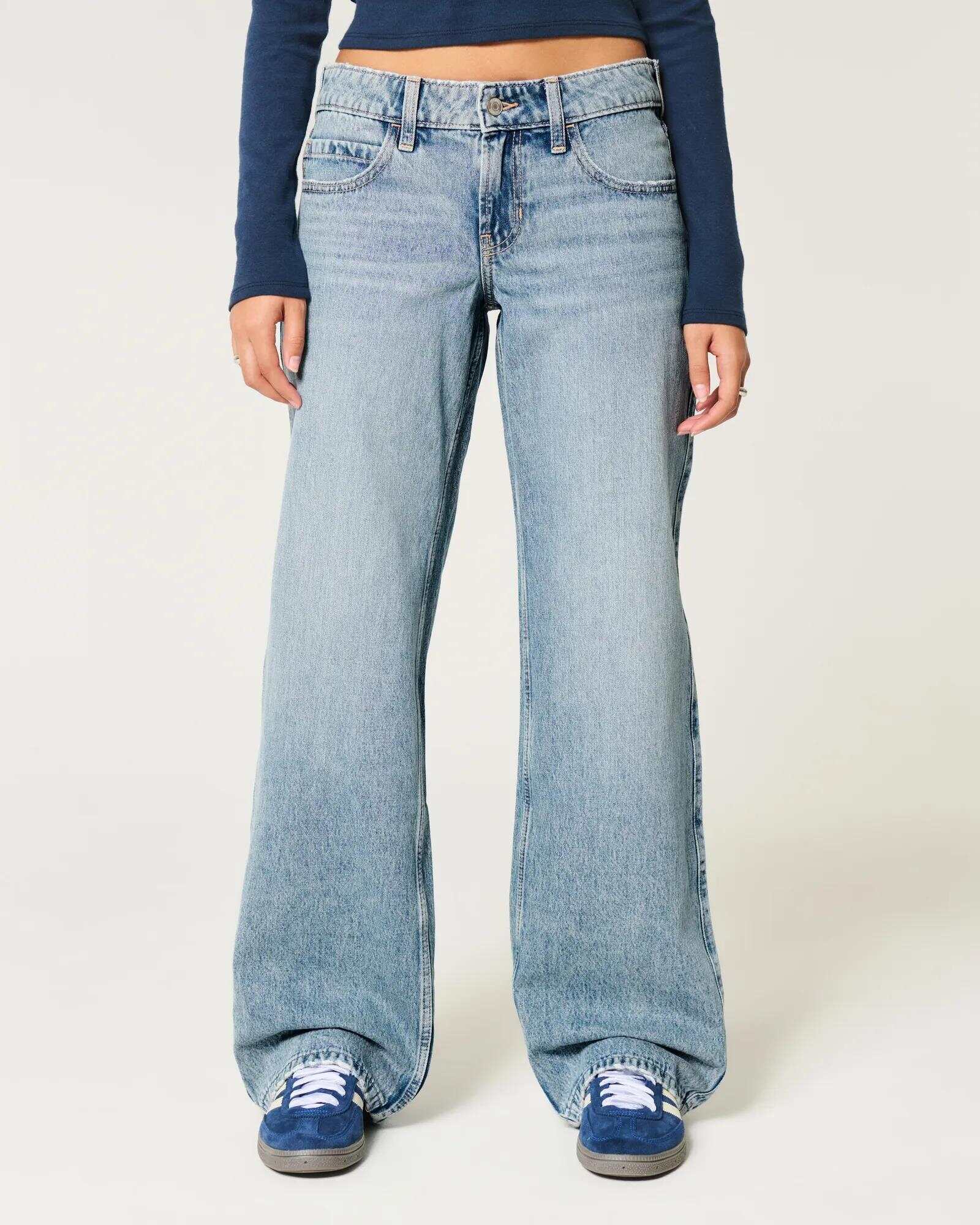 Low-Rise Dark Wash Baggy Jeans