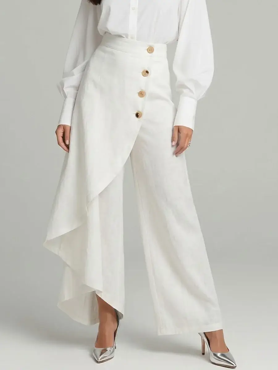 🔥Summer Arrivals🌟Women's Solid Color Elastic Waist Casual Loose Linen Wide-leg Pants