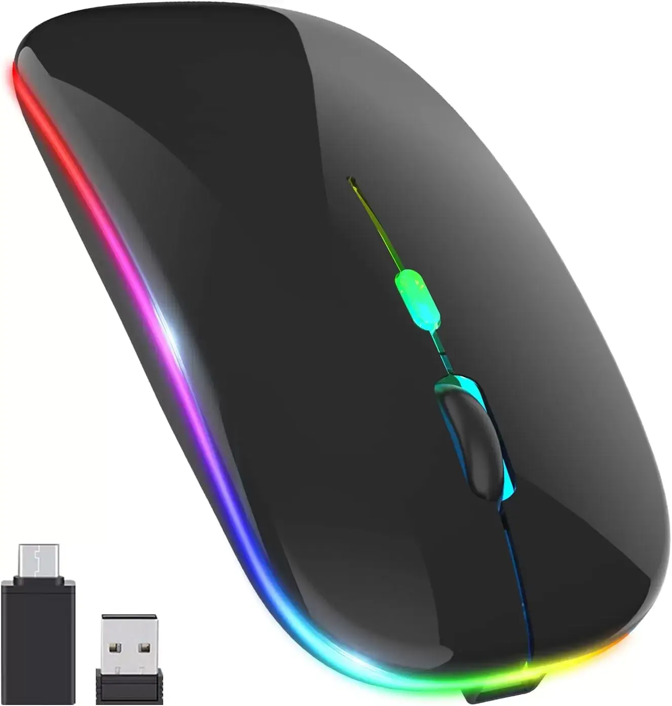 [Upgrade] LED Wireless Mouse, Slim Silent Mouse 2.4G Portable Mobile Optical Office Mouse with USB & Type-c Receiver, 3 Adjustable DPI Levels for Notebook, PC, Laptop, Computer, MacBook (Pink)