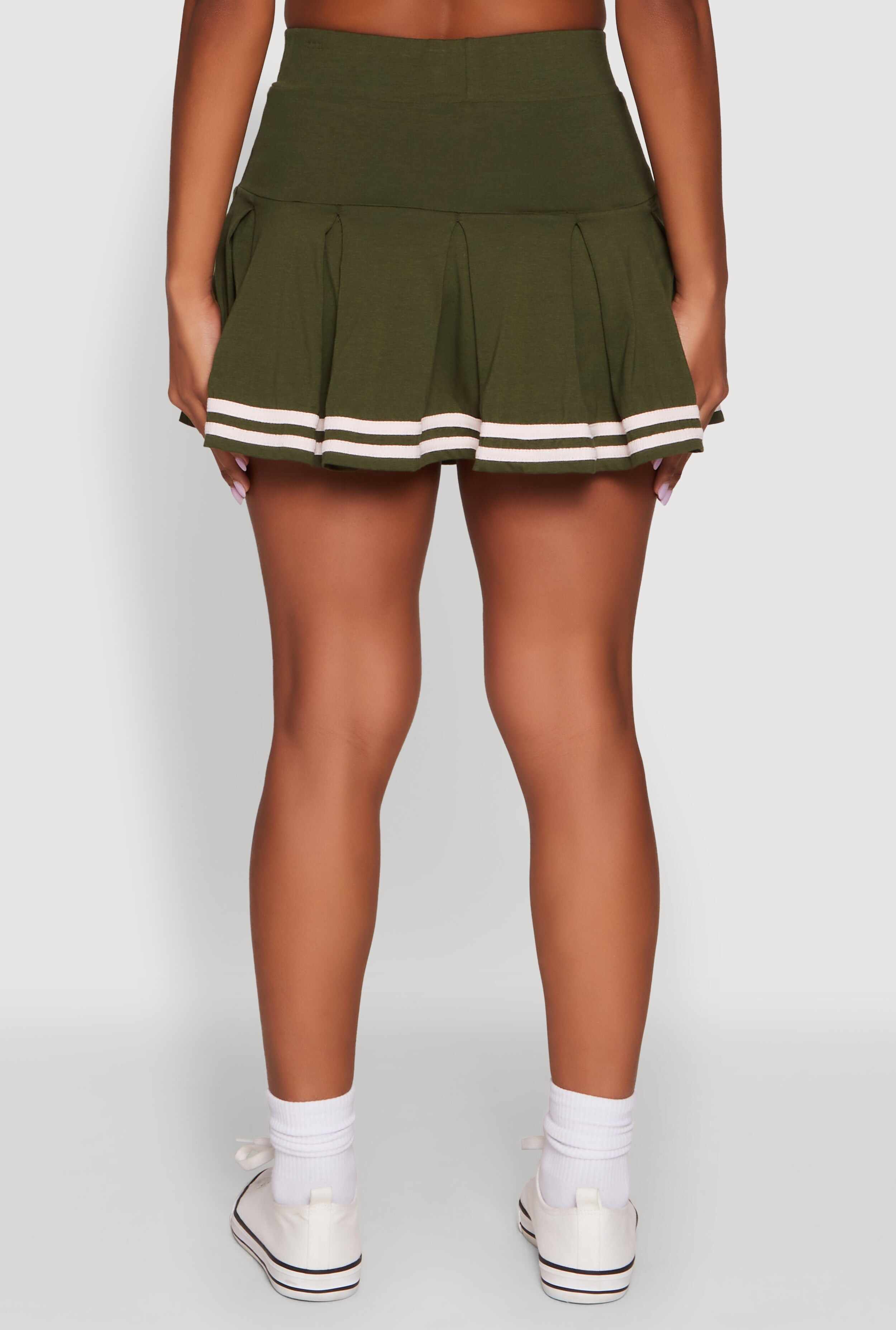 Varsity Stripe Drop Waist Pleated Skirt