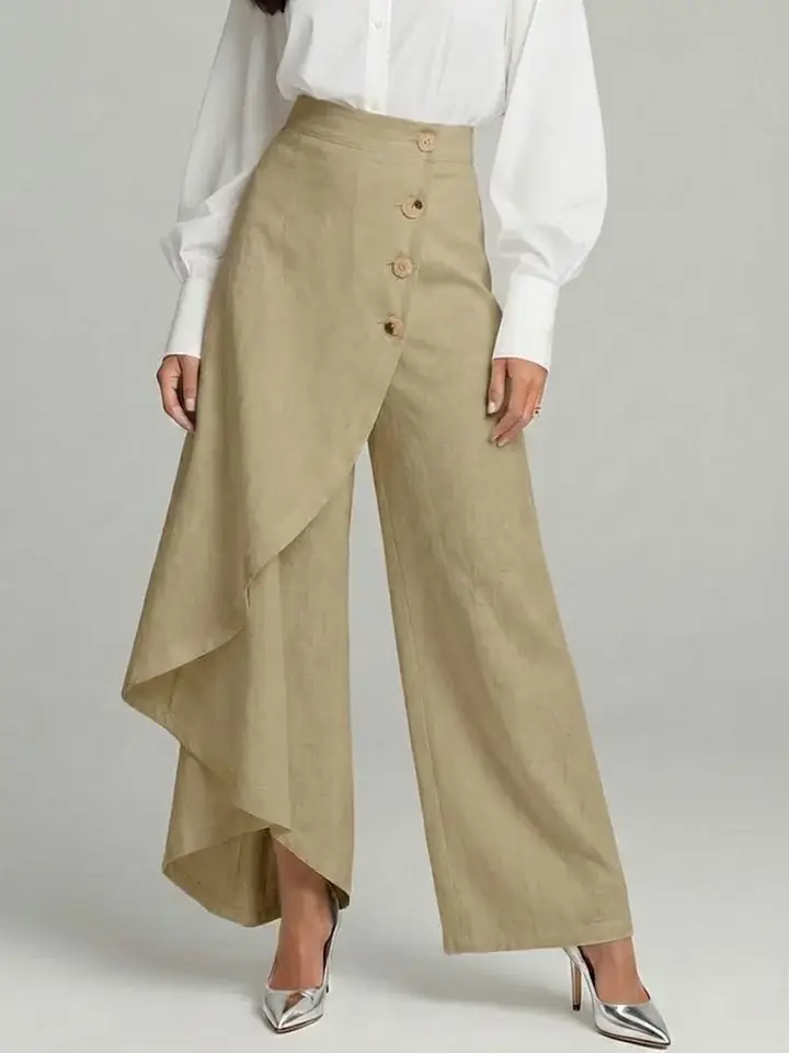 🔥Summer Arrivals🌟Women's Solid Color Elastic Waist Casual Loose Linen Wide-leg Pants
