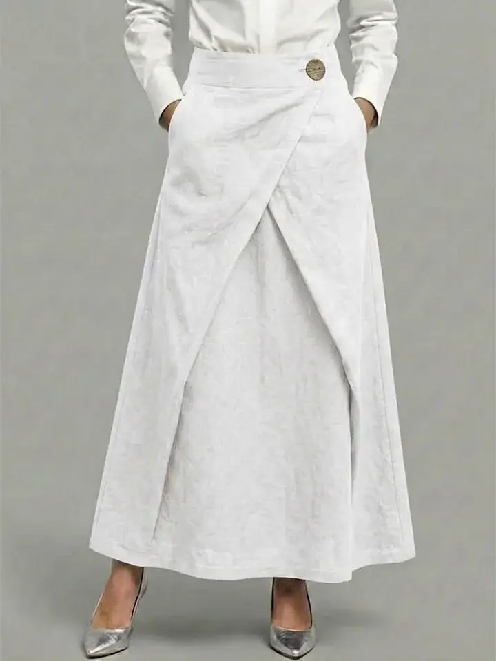 🔥Summer Arrivals🌟Women's Elastic Waist Casual Loose Cotton And Linen Midi Skirt