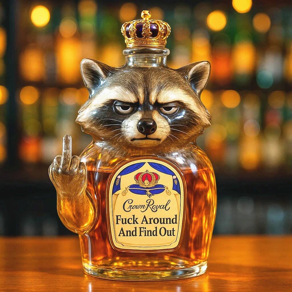 Swear raccoon whiskey bottle