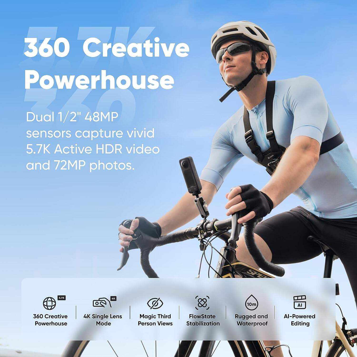 Insta360 X3 Motorcycle Kit- Waterproof 360 Action Camera with 1/2