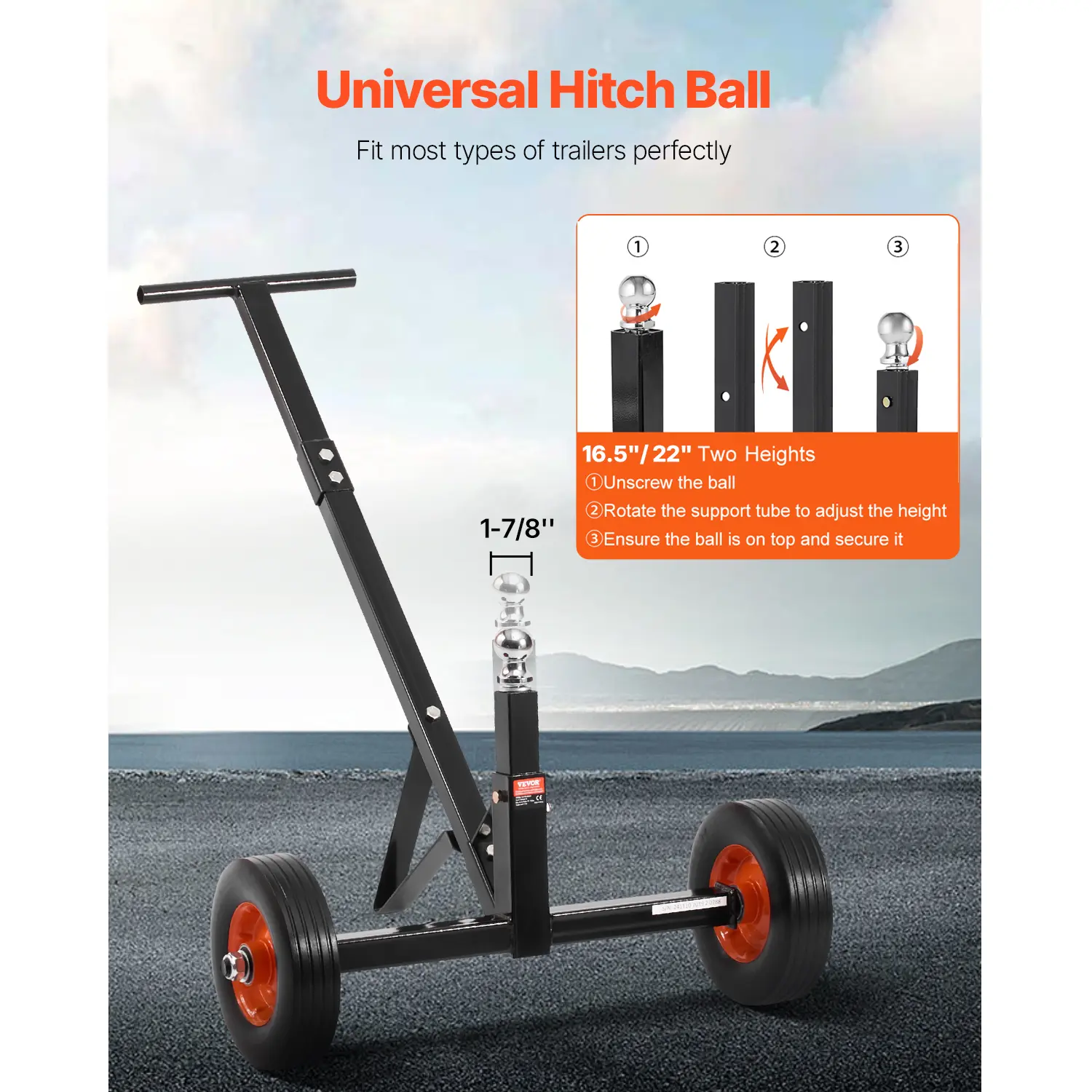 Trailer Dolly, Max. 15000lbs Towing Capacity, 2 in 1 Trailer Mover with 22'' / 26'' Height & 2'' Ball, 16'' Pneumatic Tires & Universal Wheel, for Moving Car RV