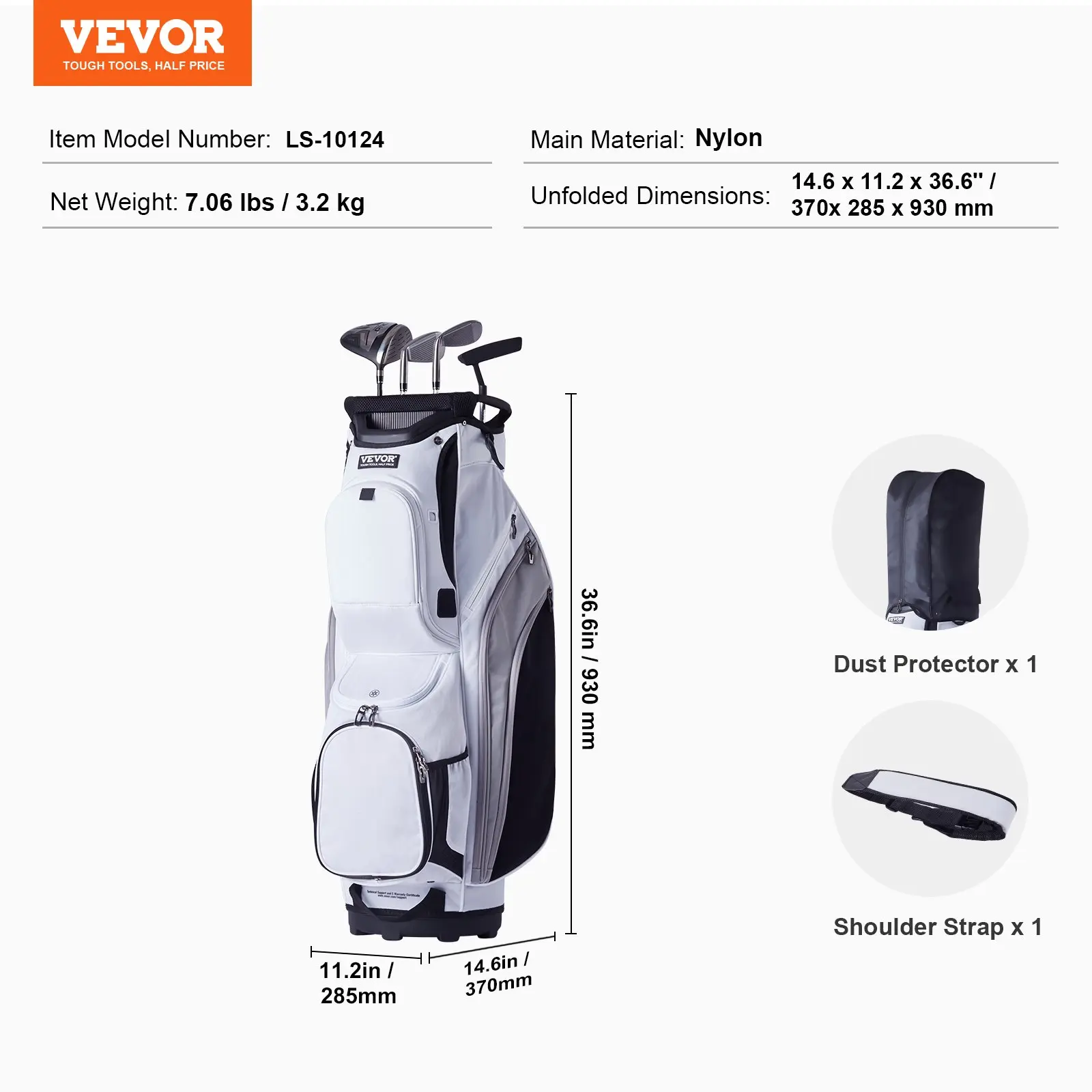 Golf Cart Bag with 14 Way Organizer Divider Top,  41” 13 Pockets Premium Nylon Cart Bag, Durable Golf Bags with Handles & Dust Cover & Detachable Straps for Men & Women, Black Color-Block