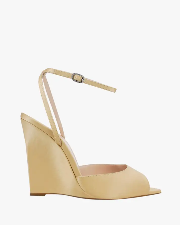 Luxury Satin Wedge Sandal with Crystal Buckle
