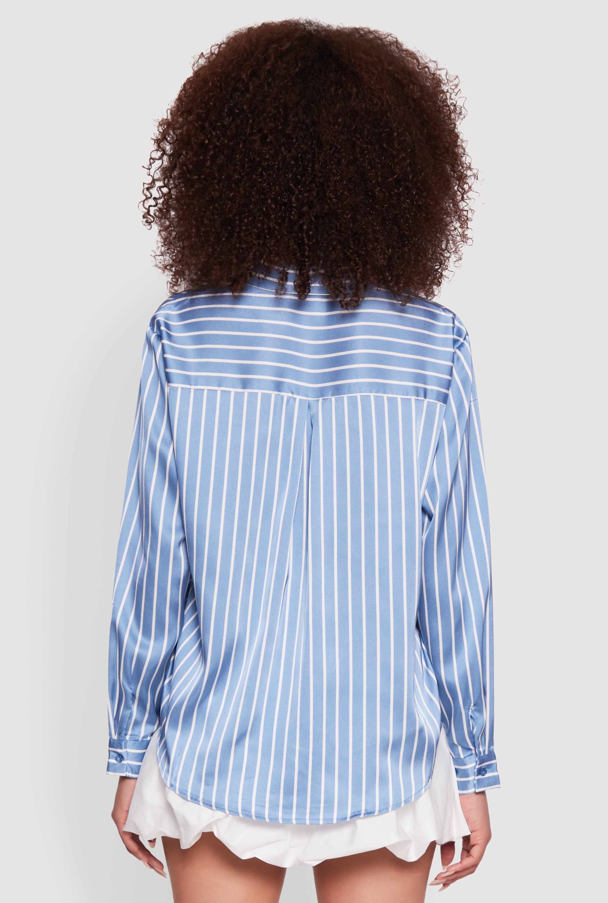 Trendy Satin Striped Long Sleeve Shirt