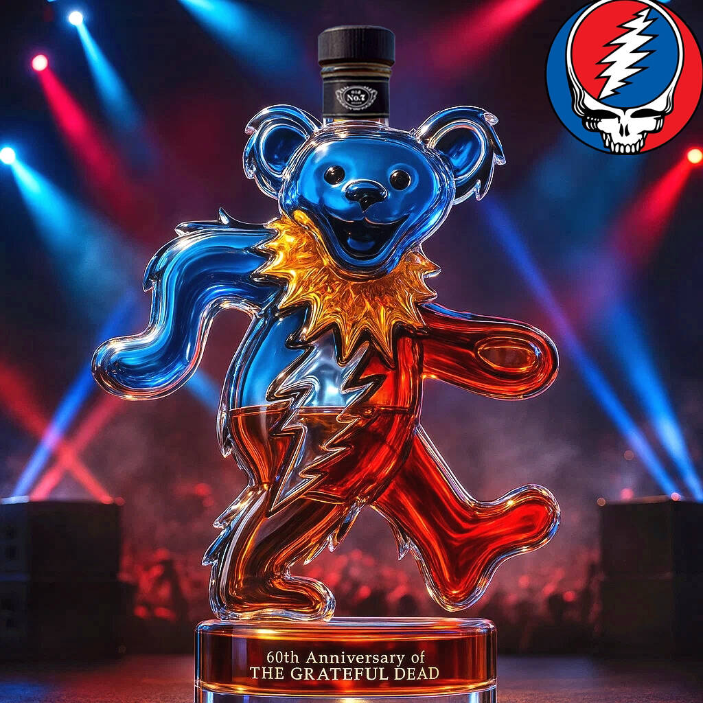 Grateful Dead Bear 60th Anniversary Whiskey Bottle