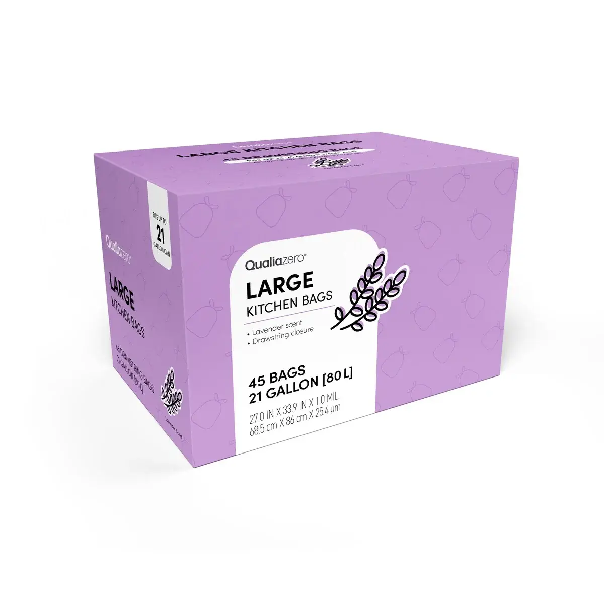 Qualiazero 21 Gallon Drawstring Trash Bag - 45 Bags - Scented or unscented