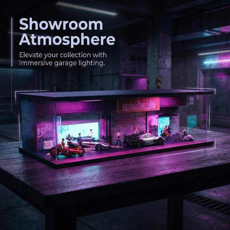 1:64 Scale Night City Street Diorama Display Case with LED Lighting – Premium Dust-Proof Showcase for Diecast Cars