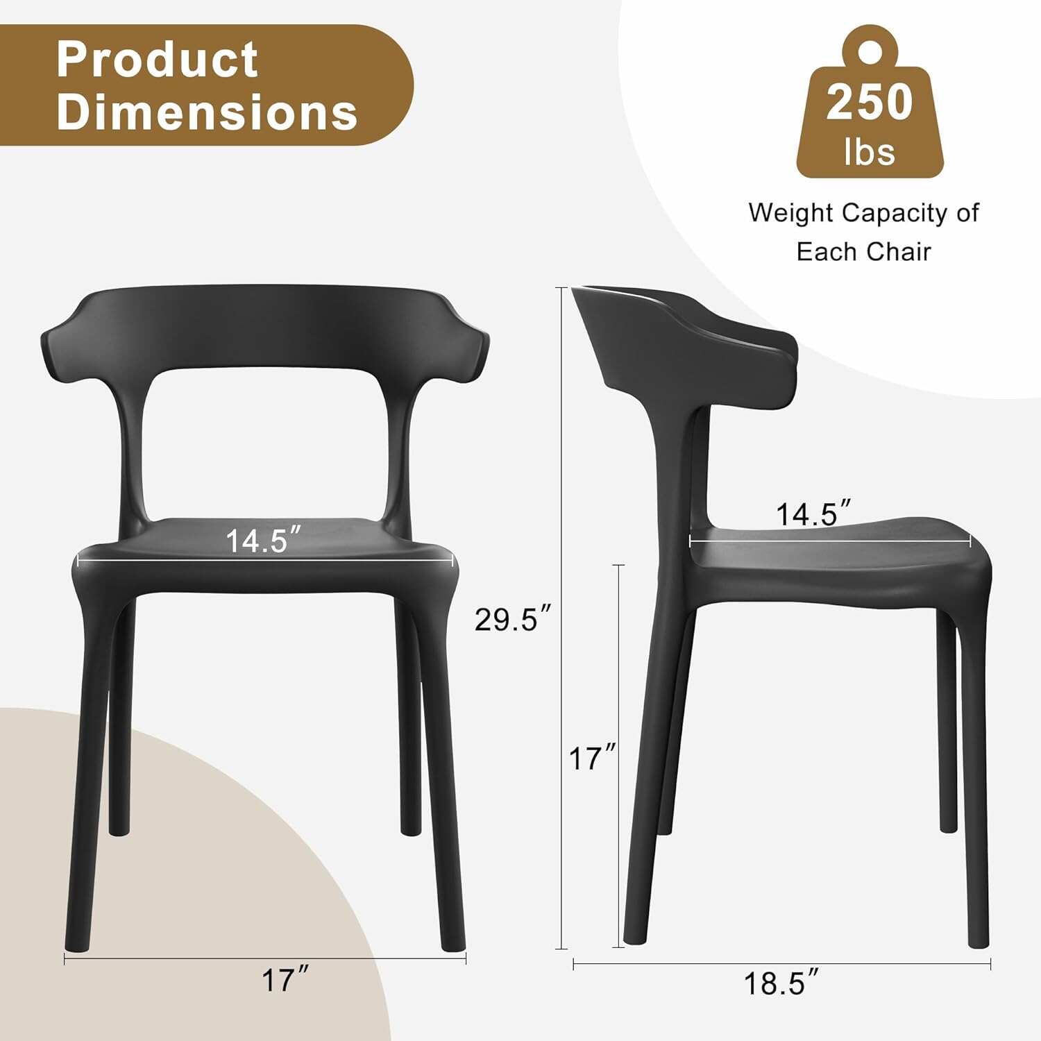 VECELO 4 Pack Plastic Stacking Chairs