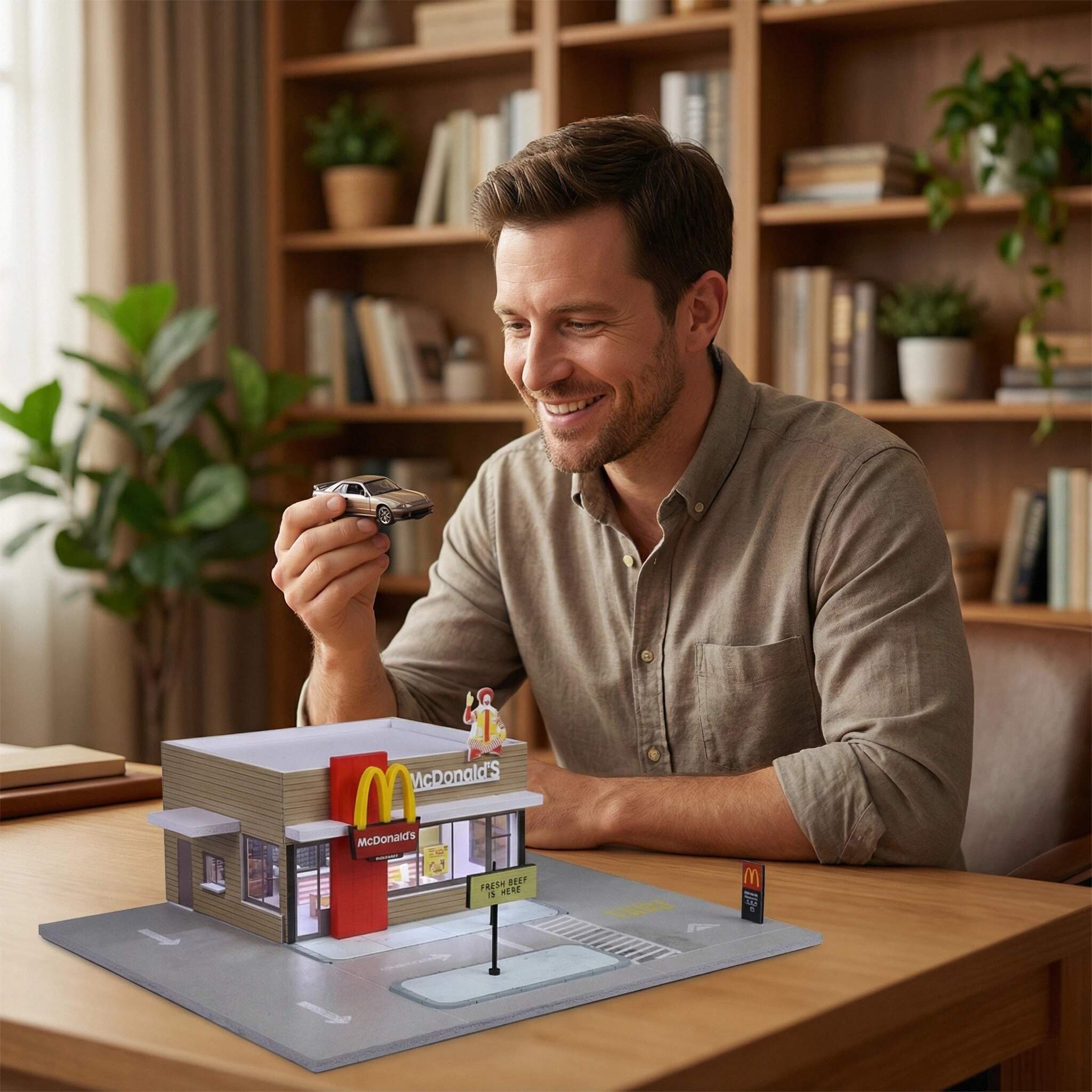 1:64 Scale Urban Fast Food Restaurant Diorama Display Case – Street Scene for Diecast Cars