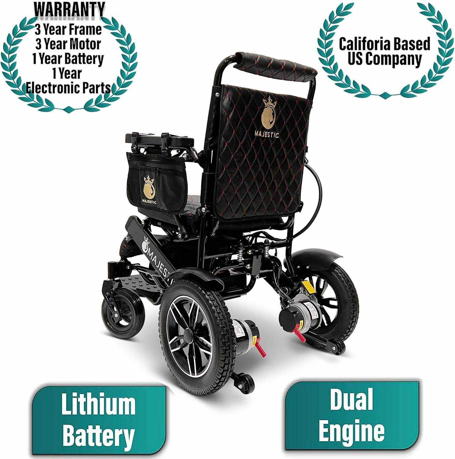 MALISA Electric Wheelchair for Adults, Portable All Terrain Lightweight Wheelchairs, Foldable Motorized Power Wheel Chair, Leather Seat (17.5