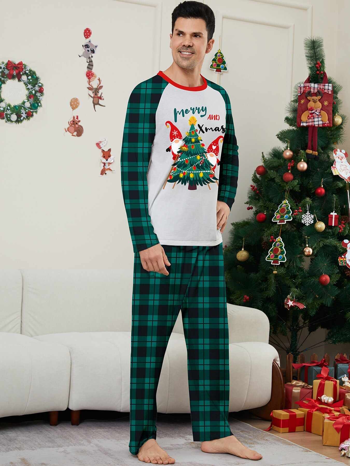 Christmas Parent-Child Santa Plaid Print Pajama Set