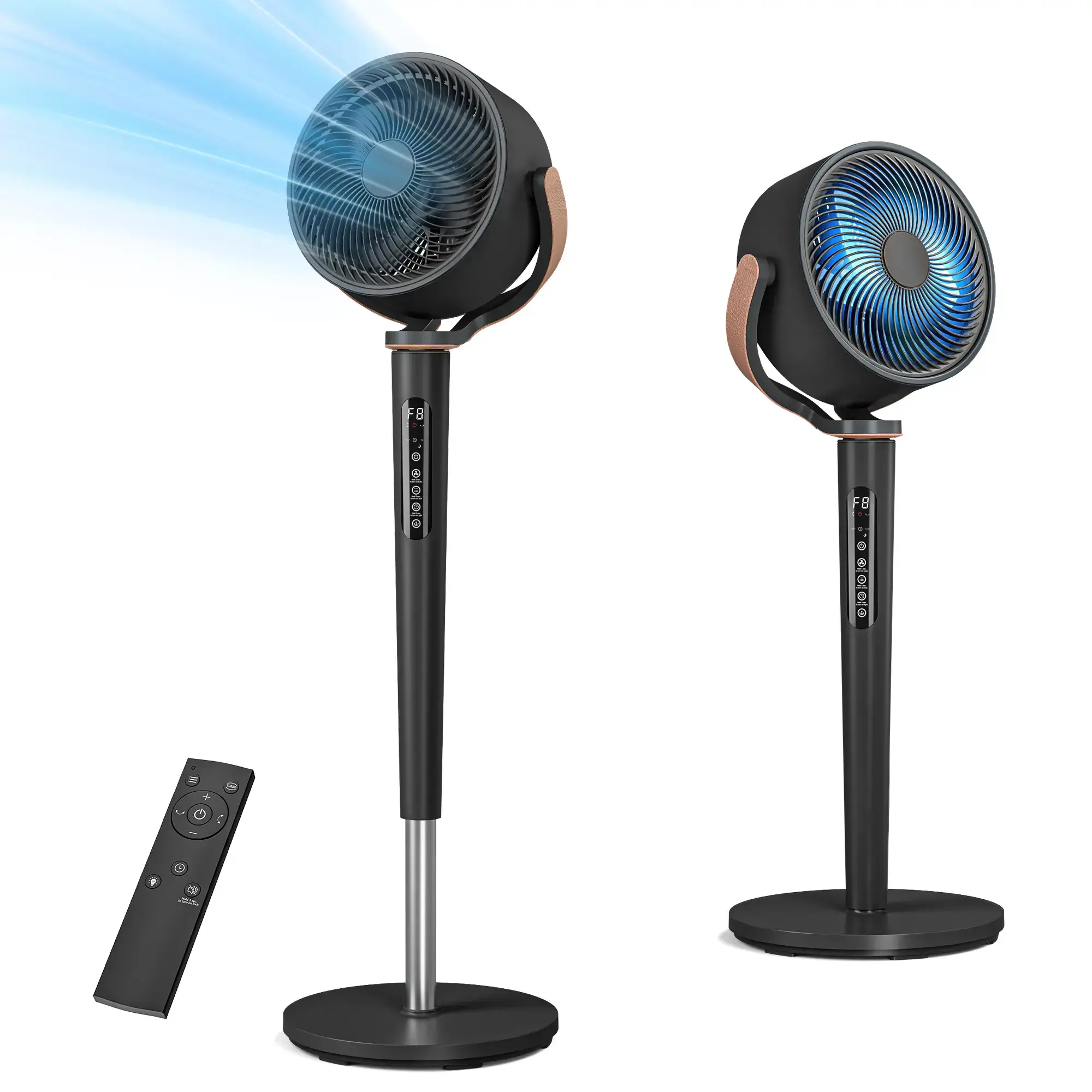 TEHANLD Fan for Bedroom, 120° Oscillating Standing Fans, Quiet Floor Fan with DC Motor, 100ft Pedestal Fans for Room, 16 Speeds, 4 modes, 20dB, 37-45