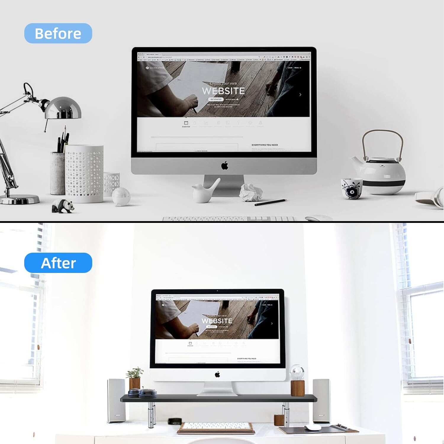 Computer Monitor Stand Riser,Monitor Riser for Laptop, Printer, Notebook and All Flat Screen TV Display with Vented Platform,3 Height Adjustable Laptop Riser,1 Pack,Black(MST003)