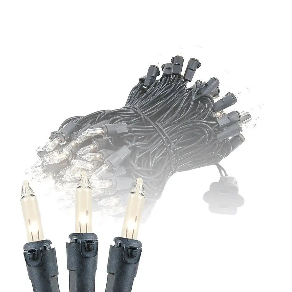 100 Light Christmas Mini Light Set, Black Wire, 34' Long