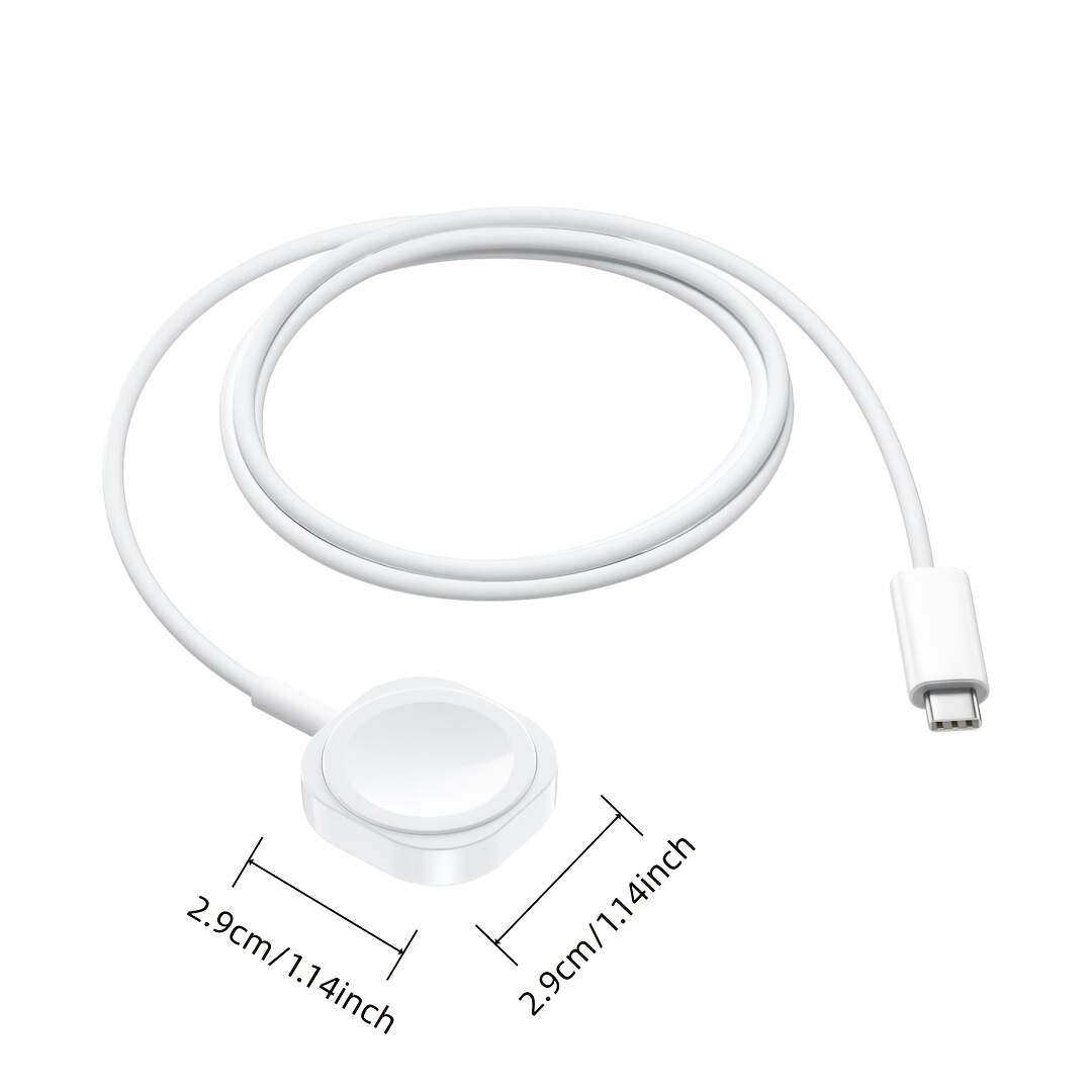 XNOIK Magnetic Wireless Charger for Apple Watch - Fast Charging USB Cable, Compact and Efficient, Compatible with iWatch Series Ultra, SE, 1-10 - Sleek White Portable Design