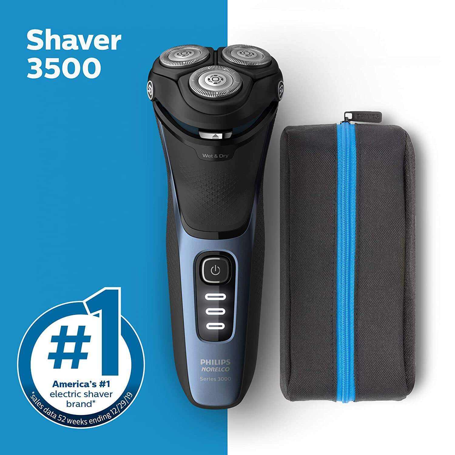 Philips Norelco Shaver 3800, Rechargeable Wet & Dry Shaver with Pop-up Trimmer, Charging Stand and Storage Pouch, Space Gray, S3311/85