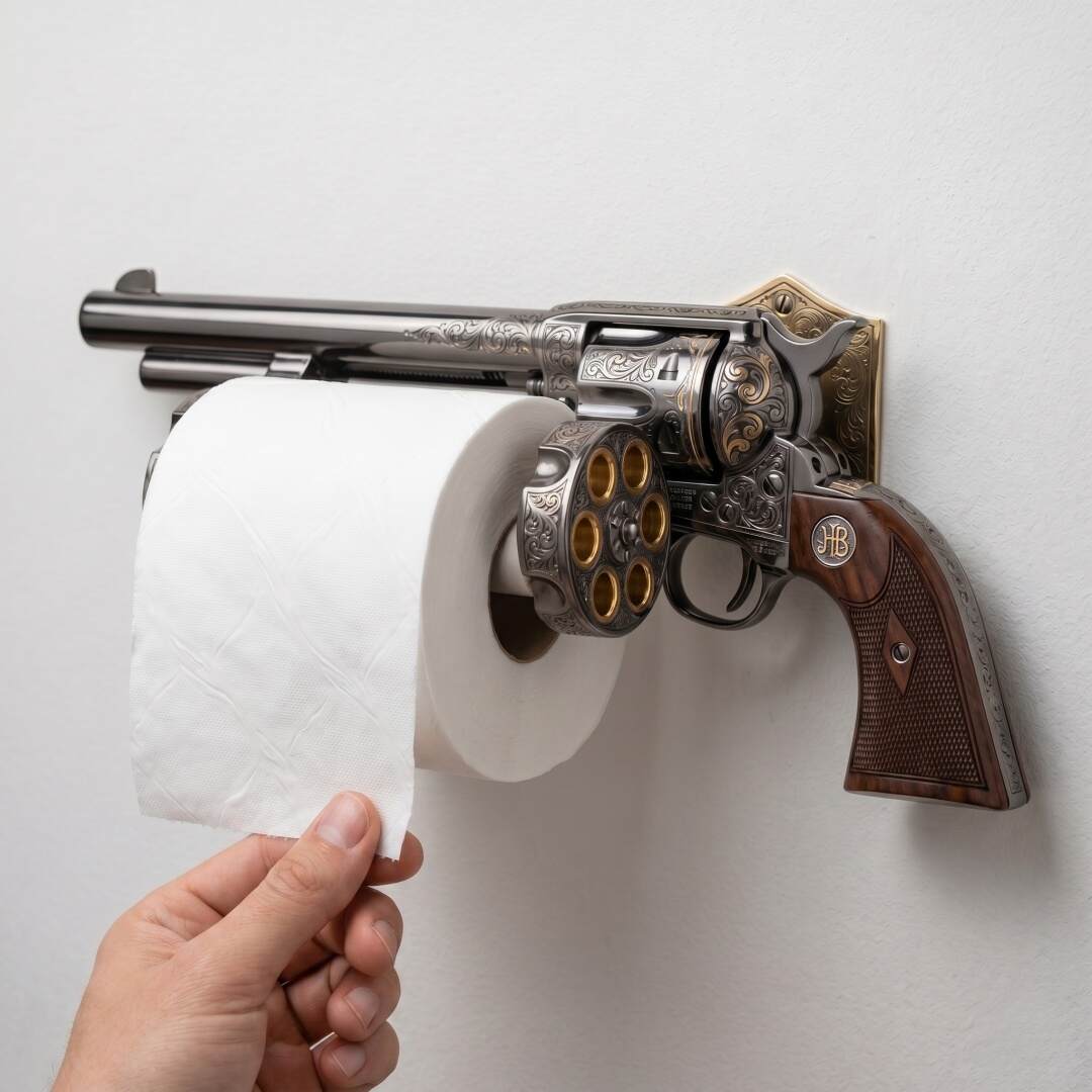 🔫 Revolver Toilet Paper Roll Holder Wall Mount