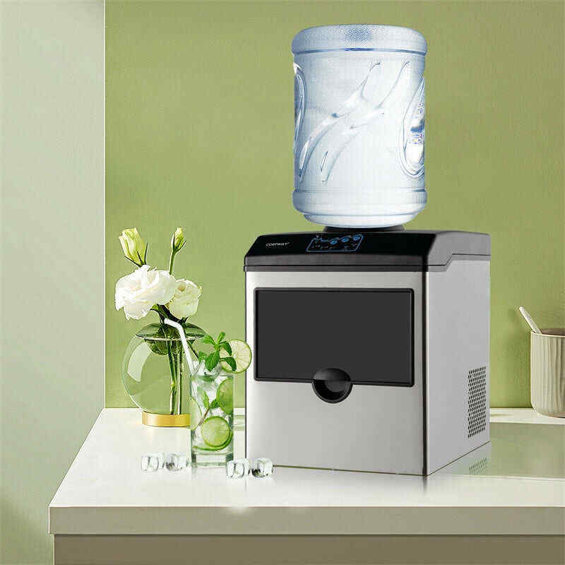 48LBS/24H 2-in-1 Stainless Steel Countertop Ice Maker Built-in Water Dispenser with Chilled Water Spout 5LBS Ice Storage Basket