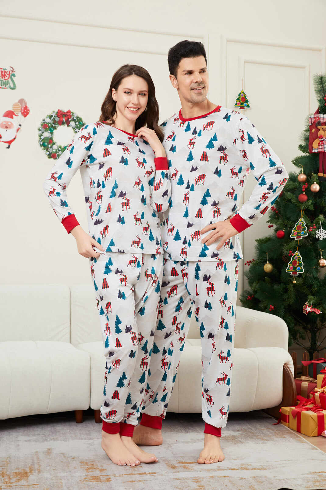 Christmas White Printed Family Matching Christmas Pajamas Sets