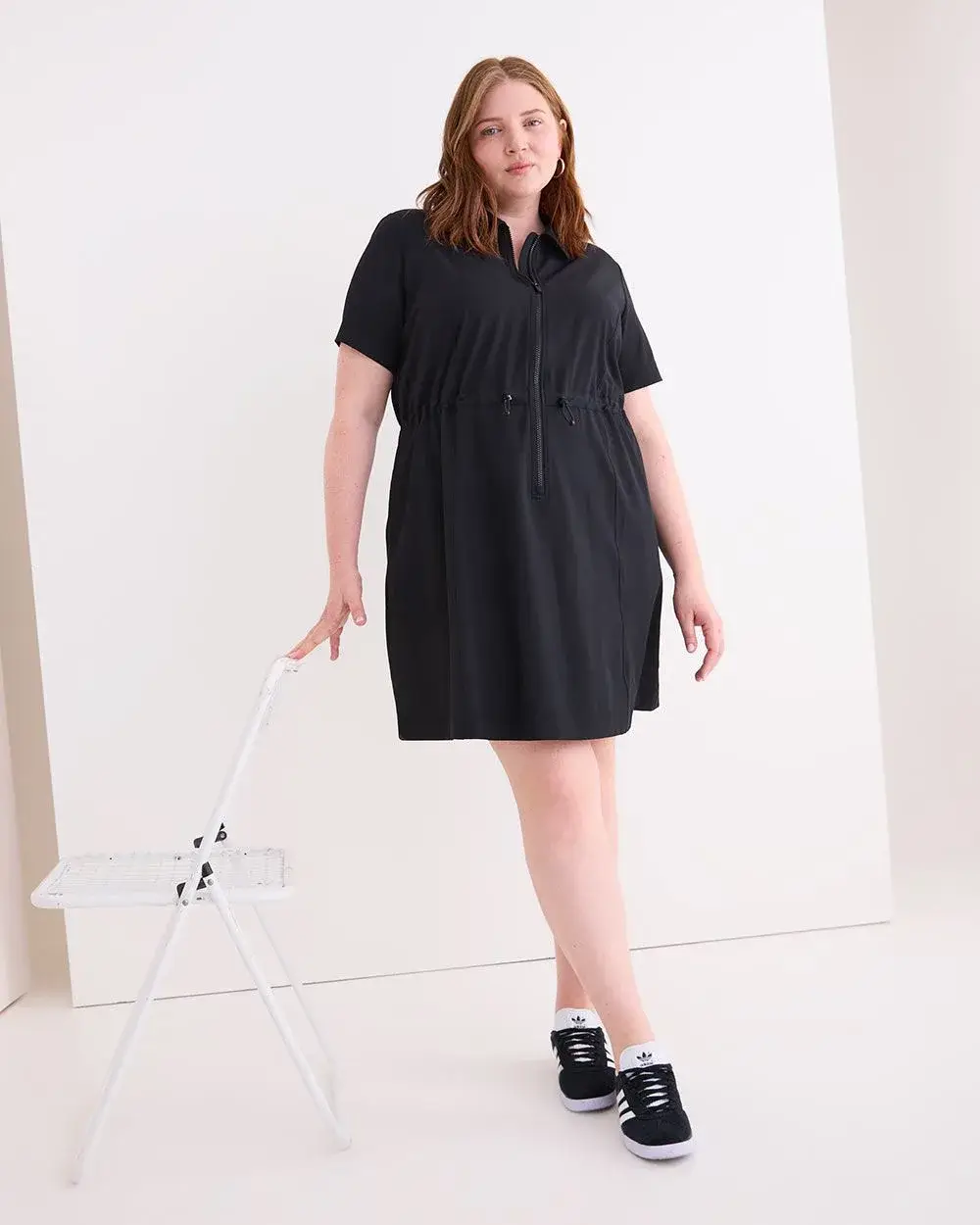 Shadow Striped Dress with Shirt Collar - Active Zone