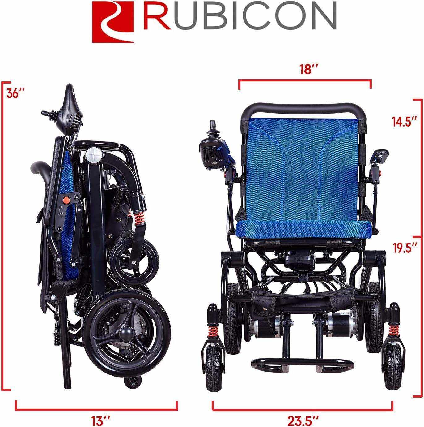 Rubicon DX06 Super Lightweight Electric Wheelchairs - Easy to Use - 12 mi Cruise Range - Detachable Battery 10AH - Liftable Armrest- Travel Size Foldable Power Wheelchair - Serviced from USA (Model1)