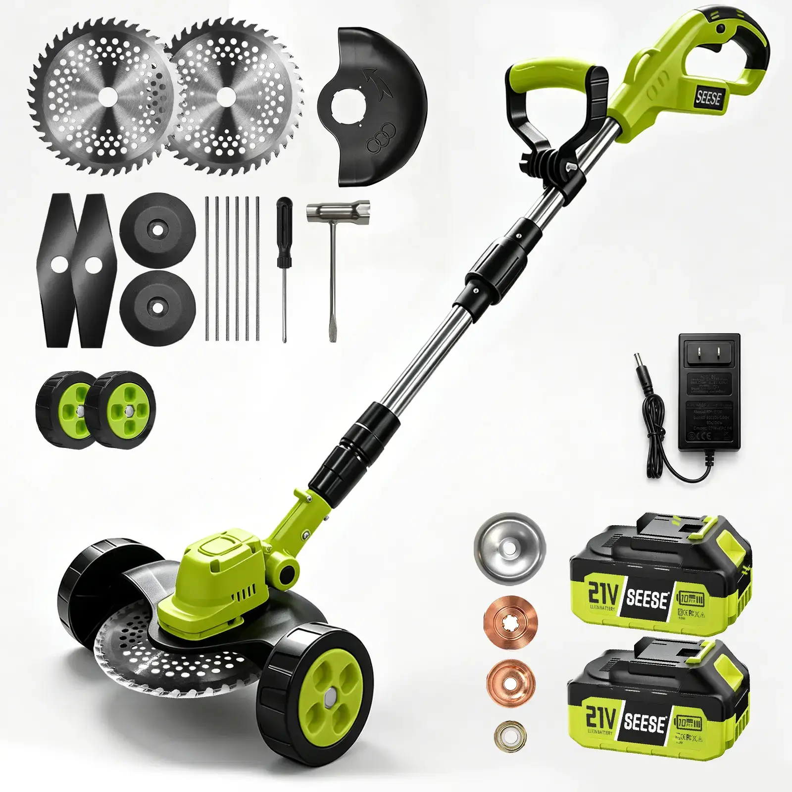 Cordless Lawn Mower, Garden Tool (Mower, Trimmer, Edger) with 2×21V Batteries, Lightweight for Small to Medium Backyards